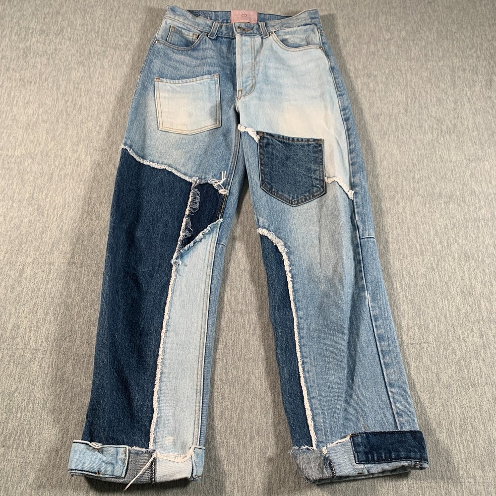 Revicé Jeans‎ Women 25 Light Blue Patchwork Distressed High Rise Straight Denim